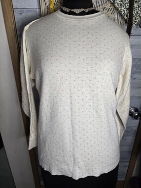 Vtg 80s LL Bean Ditsy Heart Print Long John Crewneck Pullover Sweatshirt